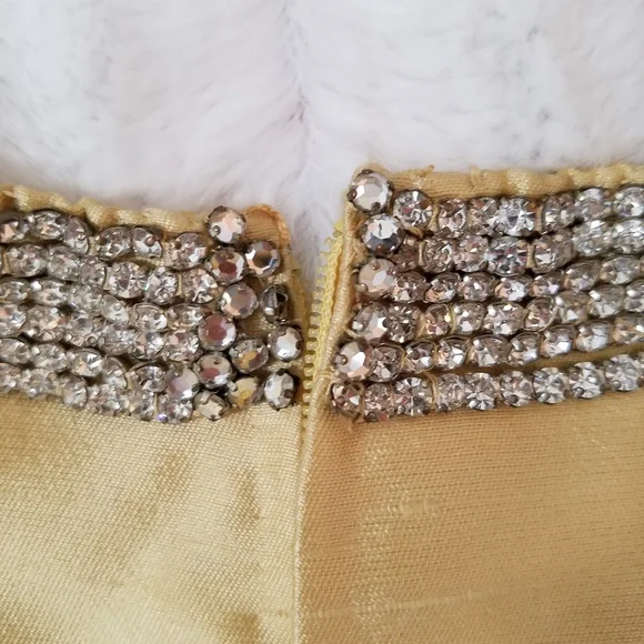 Vintage 50's yellow dress cap sleeve rhinestone collar lined sz. 8/10 - Picture 4 of 10